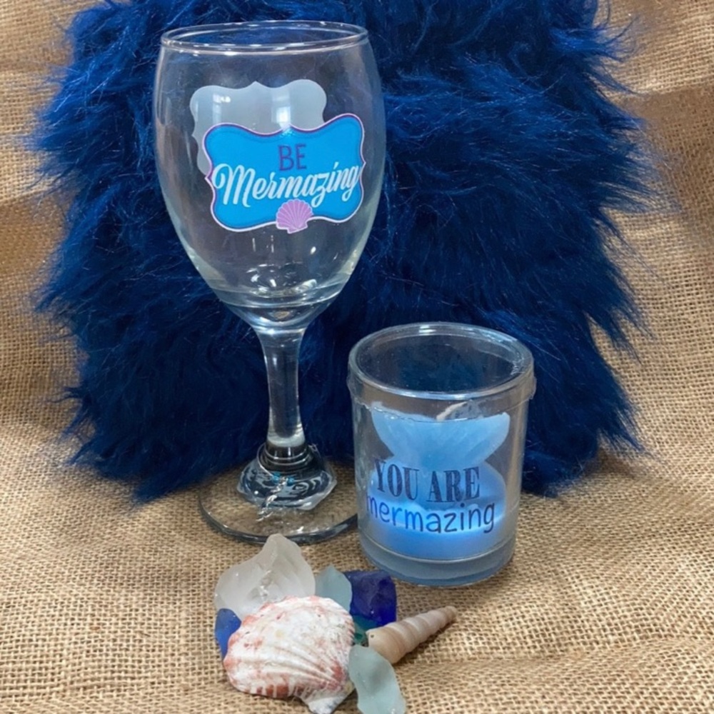 Mermaid You are Mermazing Wine Glass Candle Set